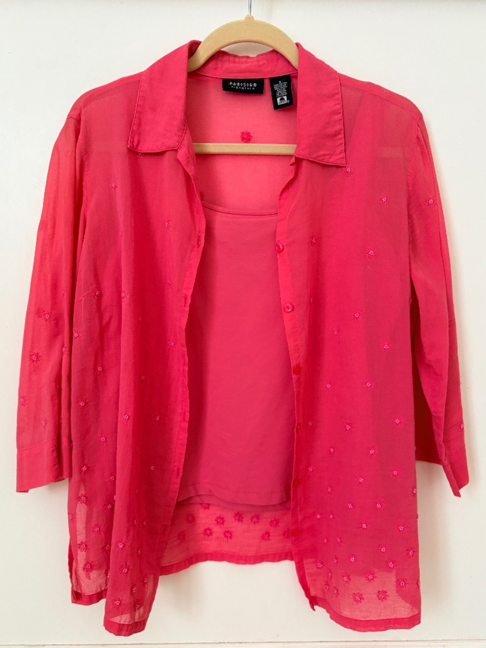 Parisian Signature two-piece hot pink sheer set.